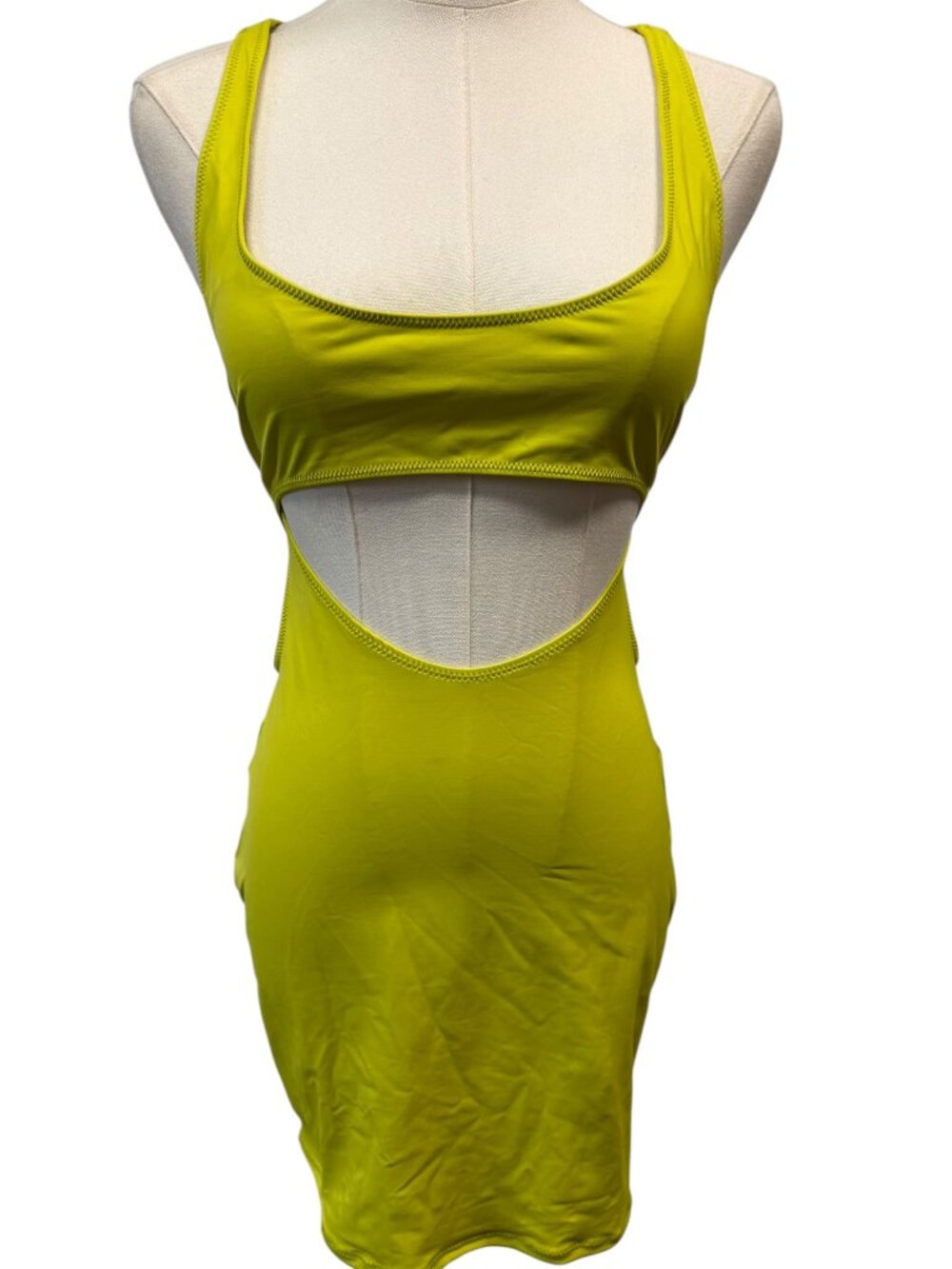 EUC SKIMS Neon Yellow Cutout Swim Mini Dress Cover Up S